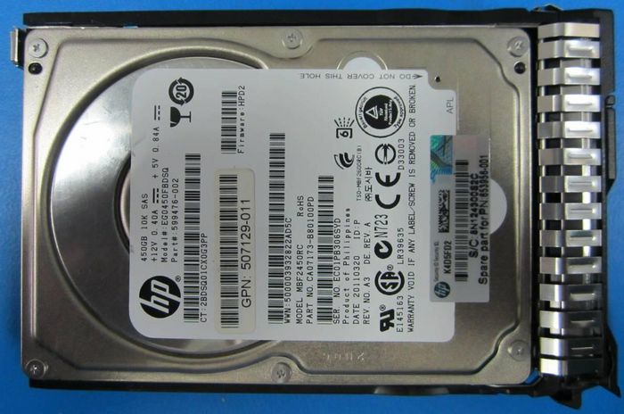 Hewlett Packard Enterprise 450GB hot-plug dual-port SAS hard drive - 10,000 RPM, 6Gb/sec transfer rate, 2.5-inch small form factor (SFF), Enterprise, SmartDrive Carrier (SC) - Not for use in MSA products - W124881764