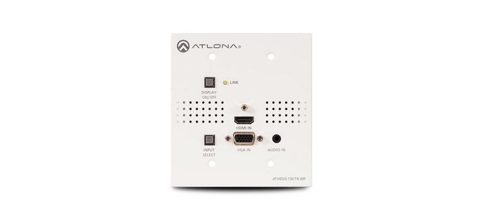 Atlona Two-Input Wallplate Switcher for HDMI and VGA with HDBaseT Output, CAT5e/6/6a/7, HDMI, 4K, 10.2 Gbps, HDCP 1.4, 18.7W, 35x40 mm - W125440323