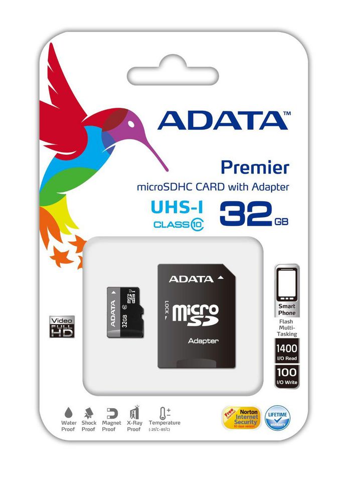 ADATA microSDHC, 32GB, Class 10, 0.25g, w/ micro SD Adapter - W124982585