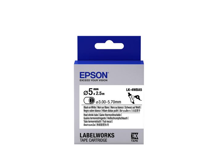 Epson Label Cartridge Heat Shrink Tube (HST) LK-4WBA5 Black/White D5mm (2.5m) - W124947019