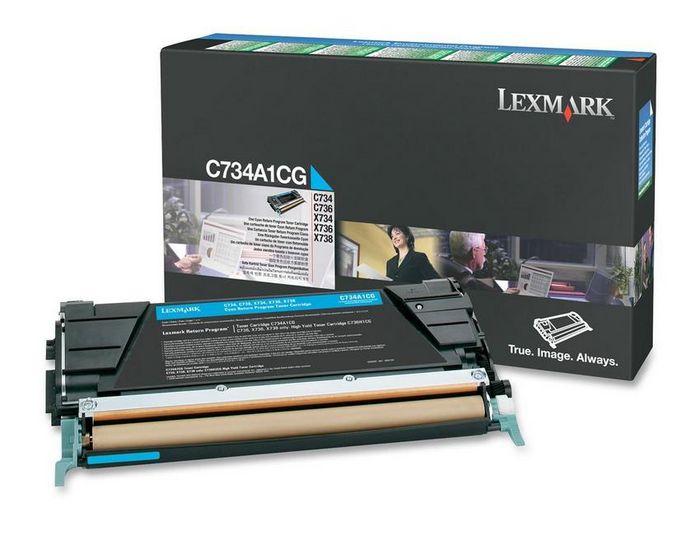 Lexmark C734, C736, X734, X736, X738 Cyan Return Programme Toner Cartridge, 6K - W124789424