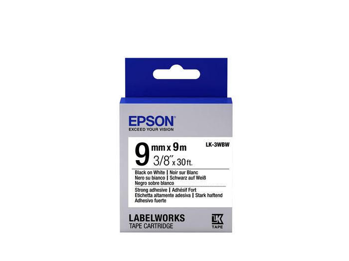 Epson Label Cartridge Strong Adhesive LK-3WBW Black/White 9mm (9m) - W125046759