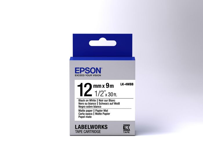 Epson LK-4WBB - Papier Mat - Noir sur Blanc - 12mmx9m - W124846552