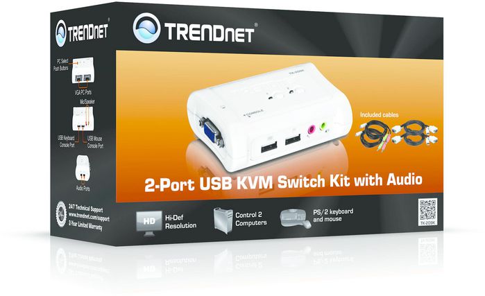 TRENDnet 2-Port USB KVM Switch Kit w/ Audio - W124786405