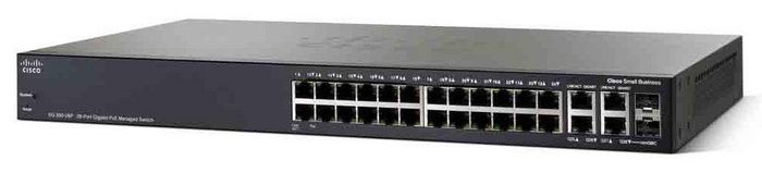 Cisco SB 26x Gigabit Ethernet, 2x SFP slots, 2x 2 combo mini-GBIC, 56Gbps, 41.67mpps, VLAN, IPv6, SNMP, 16K MAC table, PoE+ 382W - W126006509