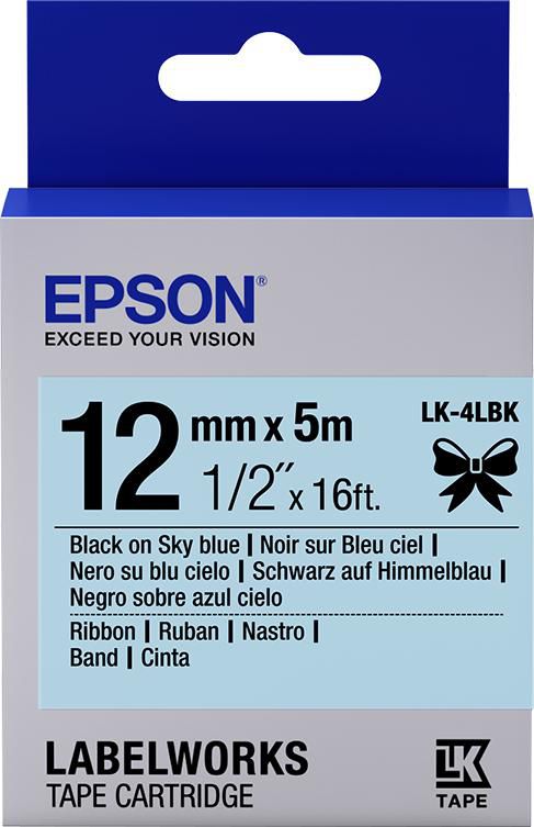 Epson Label Cartridge Satin Ribbon LK-4LBK Black/Sky Blue 12mm (5m) - W124646940