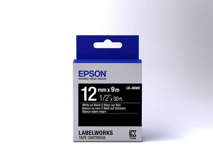 Epson Label Cartridge Vivid LK-4BWV White/Black Label Tape 12mm (9m) - W125246394