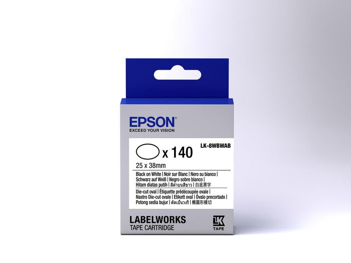 Epson Label Cartridge Die-cut Oval LK-8WBWAB Black/White 25x38mm (140 labels) - W125246401