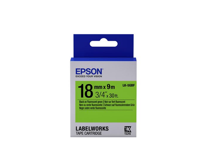 Epson Label Cartridge Fluorescent LK-5GBF Black/Green 18mm (9m) - W125246398