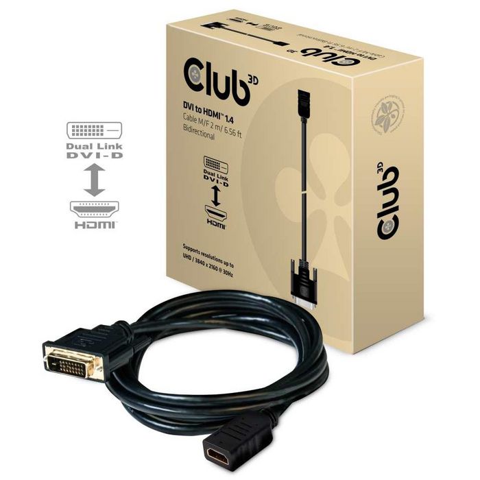 Club3D DVI to HDMI 1.4 Cable M/F 2m/6.56ft Bidirectional - W125146818