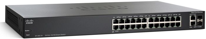 Cisco SB L2 Managed, 24x RJ-45 Fast Ethernet, 2x Gigabit Ethernet Combo (RJ-45 + SFP), PoE, QoS, 128MB RAM, 16MB Flash, 180W, 1U, 3.67kg - W124983516