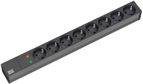 Bachmann 19'' 8x socket outlets @ earthing contact, H05VV-F 3G 1.50mm², 2m, black - W124509409
