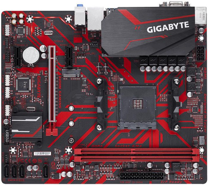 Gigabyte AMD B450, 2x DDR4 2933 MHz, PCIe x16, Gigabit LAN, Realtek ALC887, USB 3.1 Gen 1, HDMI, DVI-D, VGA, 24.4x20.5 cm - W124589415