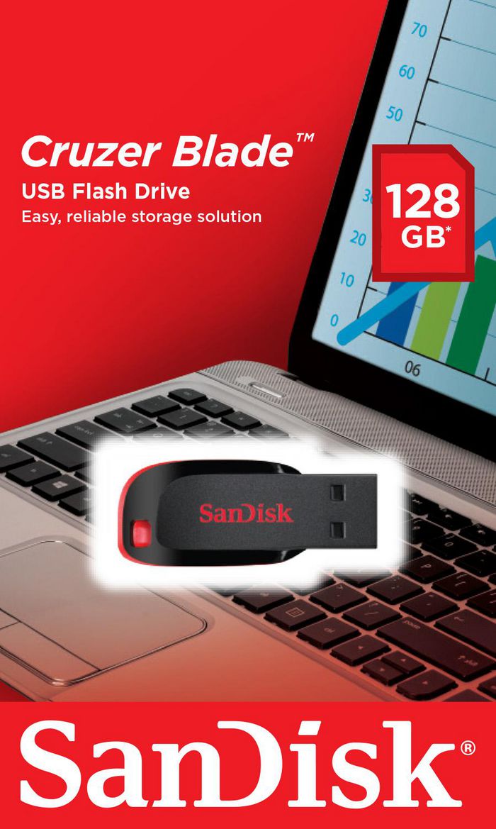 Sandisk 128GB, USB 2.0, 41.5 x 17.6 x 7.4 mm, 2.5g - W124574709