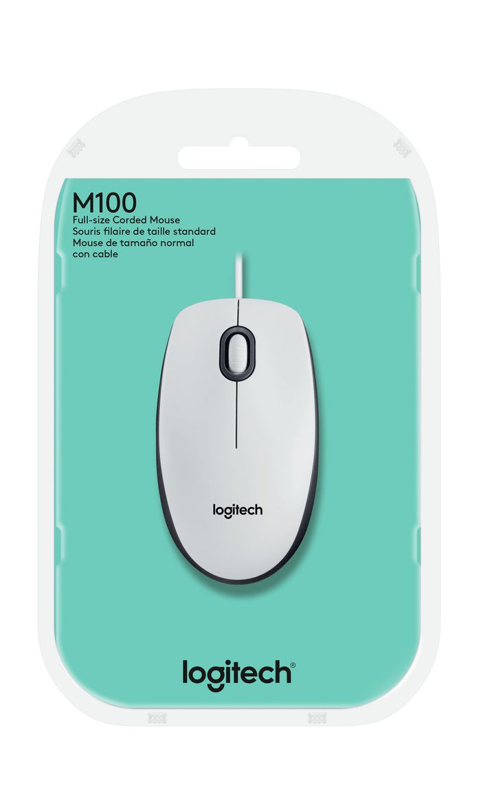 Logitech Mouse M100, USB Type-A, White - W124838504