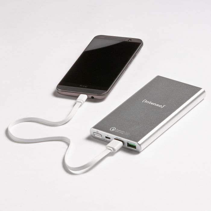 Intenso Quick Charge Powerbank, 10000mAh Li-polymer battery, 1x microUSB2.0 In, 2x USB2.0 Out, Silver - W125033168