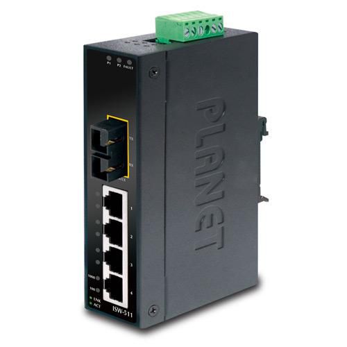 Planet Unmanaged Industrial Ethernet Switch, 4 x Fast Ethernet RJ-45, 1 x 100FX, Multi-Mode, 2km Max - W125256056