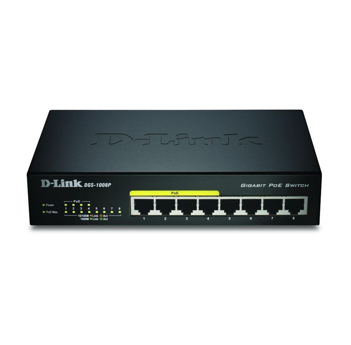 D-Link DGS-1008, 8-Port Gigabit Ethernet PoE Switch, 16 Gbps, MDI/MDIX, Black - W124793699