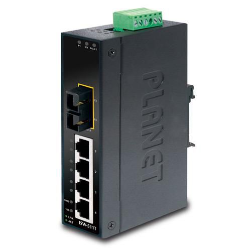 Planet Unmanaged Industrial Ethernet Switch, 4 x 10/100Base-TX RJ-45, 1 x 100Base-FX, Multi-Mode, 2km - W124656585
