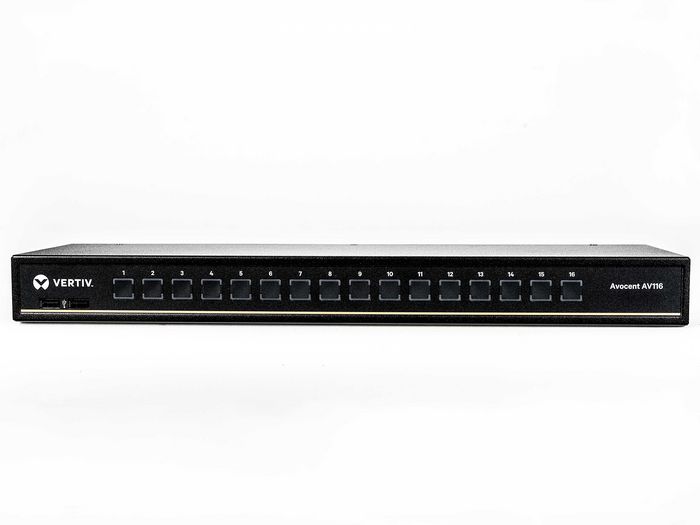 Vertiv 1x16 KVM switch with USB, w/OSD, push (touch) button switching, keystroke switching, cascade support, internal power supply, includes 8 CBL0170 cables - W124985421