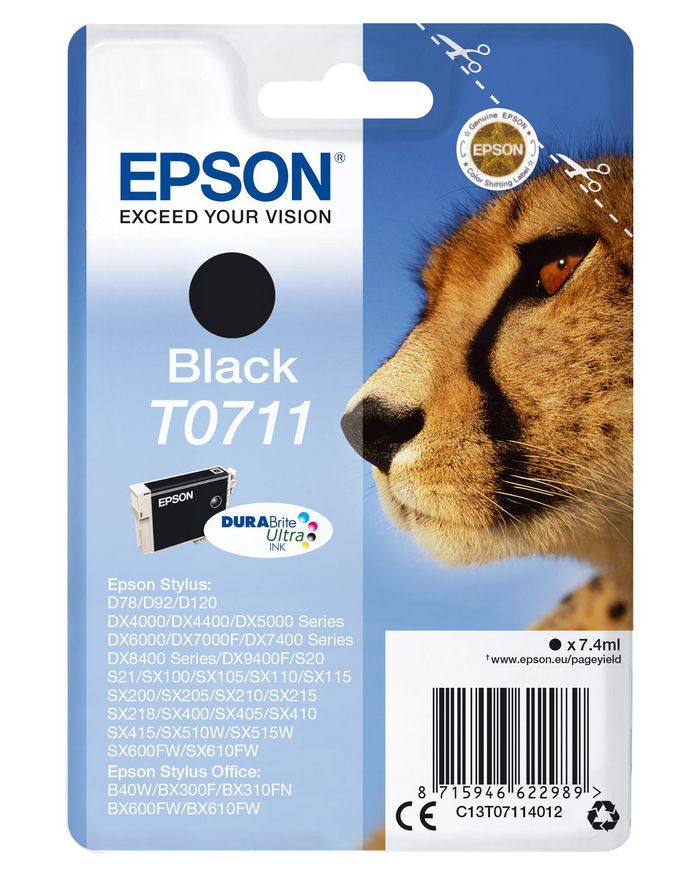 Epson Singlepack Black T0711 DURABrite Ultra Ink - W124846308