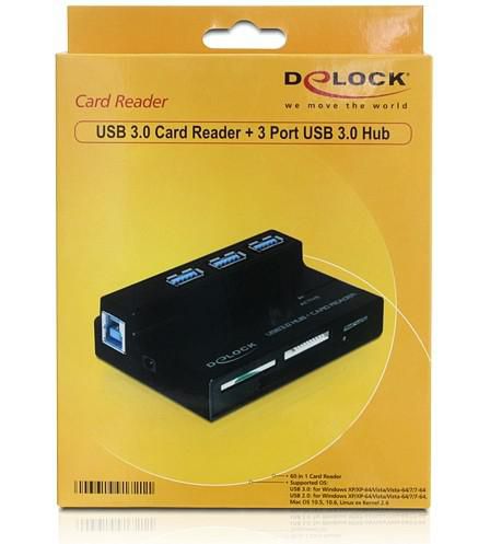 Delock USB 3.0 Card Reader All in 1 + 3 Port USB 3.0 Hub - W125238339