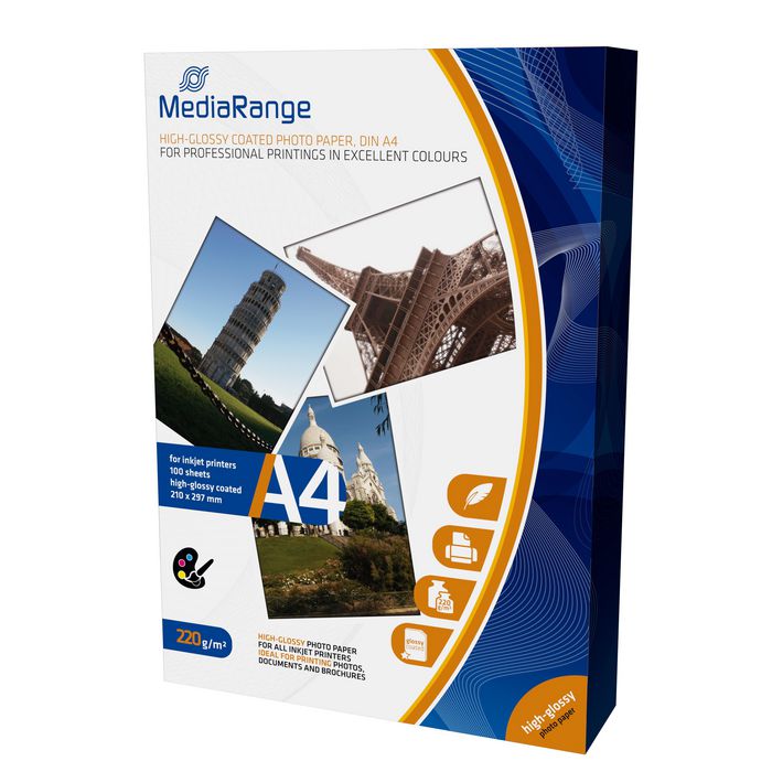 MediaRange MediaRange DIN A4 Photo Paper for inkjet printers, high-glossy coated, 220g, 100 sheets - W124590374