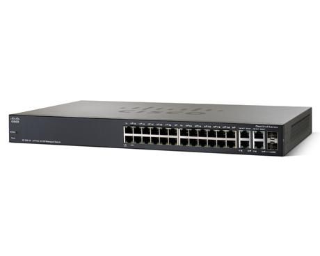Cisco SB SF300-24, 24x RJ-45 10/100 Mbit/s, 2x RJ-45 10/100/1000 Mbit/s, 2x mini-GBIC (Combo SFP), IPv6, QoS - W124475383