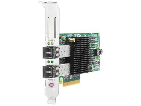 Hewlett Packard Enterprise Fiber Channel (FC) 82E (Emulex) PCIe x8 host bus adapter (HBA) dual-port - Multi-mode Small form-factor pluggable (SFP+), short wave laser with LC type connector - W124573089