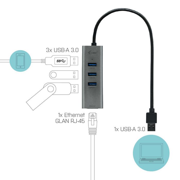 i-tec USB 3.0 Metal HUB 3 Port + Gigabit Ethernet Adapter - W125333801