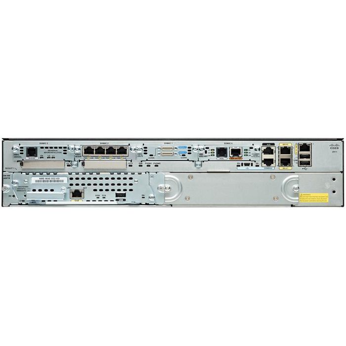 Cisco 3 x RJ-45, 1 x ISM, 4 x EHWIC, 512 MB, 256 MB Flash, USB 2.0, Serial, 100 - 240 V, 2RU, 8.2 kg, voice bundle, PVDM3-16, 25 CME/SRST users license, UC License PAK, 10 Cisco Unified Border Element Sessions - W124846448