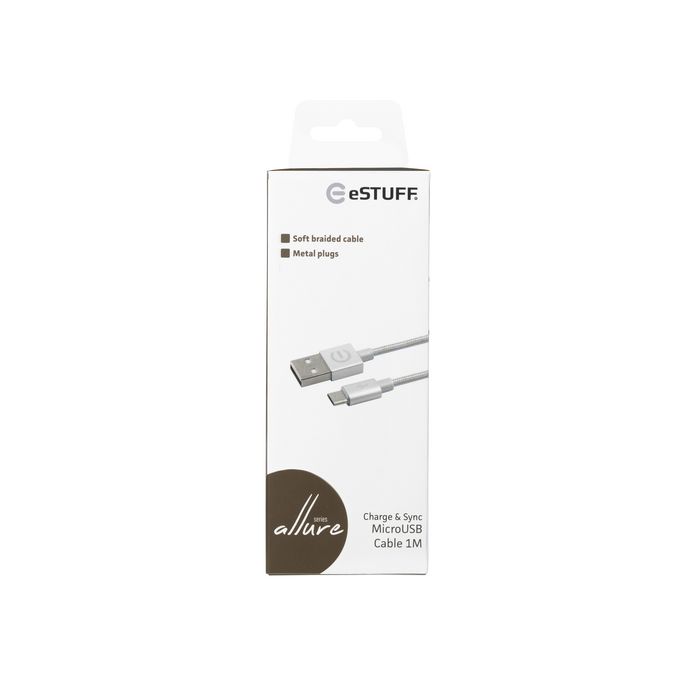 eSTUFF MicroUSB Cable 1m Silver Soft braided nylon - W125248916
