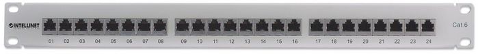 Intellinet Patch Panel, Cat6, FTP, 24-Port, 1U, Shielded, 90° Top-Entry Punch-Down Blocks, Grey - W125309400