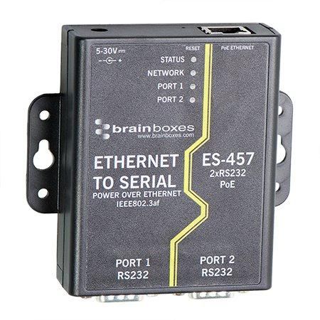Brainboxes 2x Port RS232 PoE Ethernet to Serial Adapter, 1.85W, 0.127 kg, Black - W125189272