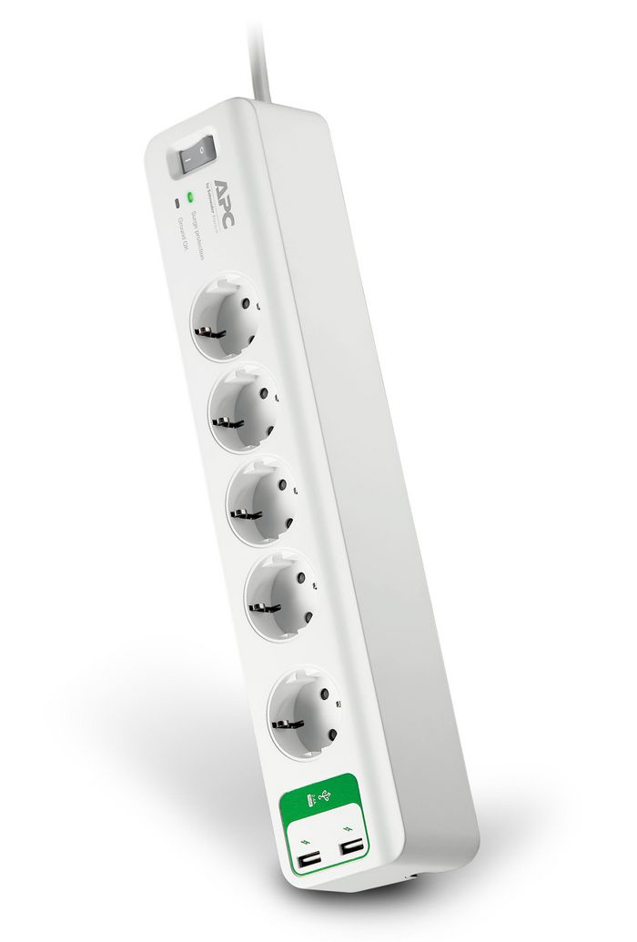 APC 5 x CEE 7 Schuko Outlets, 918 Joules, USB Charger (2 Ports, 5V, 2.4A), 230V, Germany - W125068913