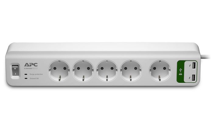 PM5U-GR, 5 x CEE 7 Schuko Outlets, 918 Joules, USB Charger (2 2.4A), Germany | EET