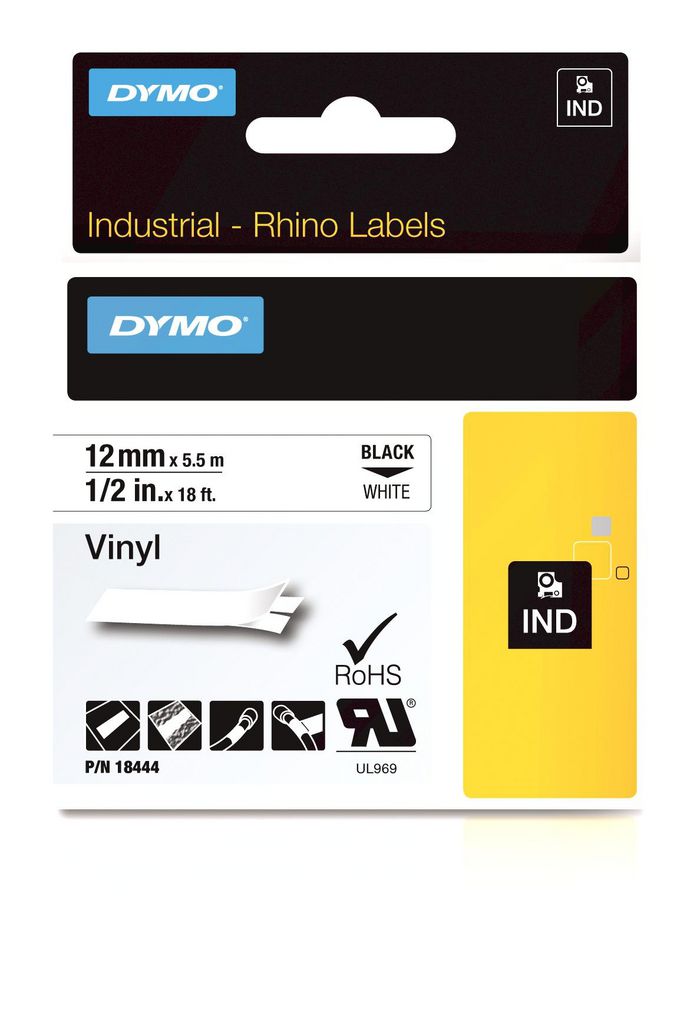 DYMO IND Vinyl Labels, 12mm x 5.5m - W124603808
