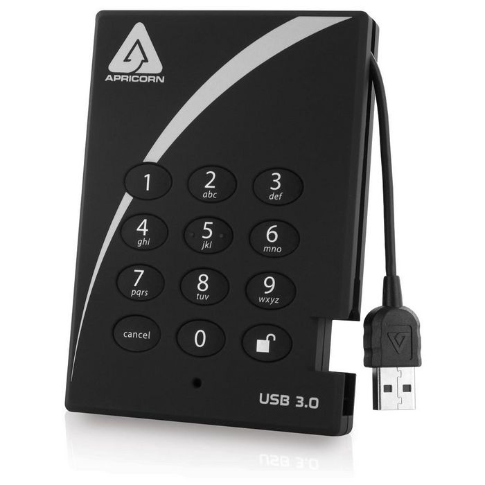 Apricorn Aegis Padlock USB 3.0 1000GB, 256-bit AES Encryption, 5 Gbps, 8MB, 12 ms, 5400 RPM - W124883710