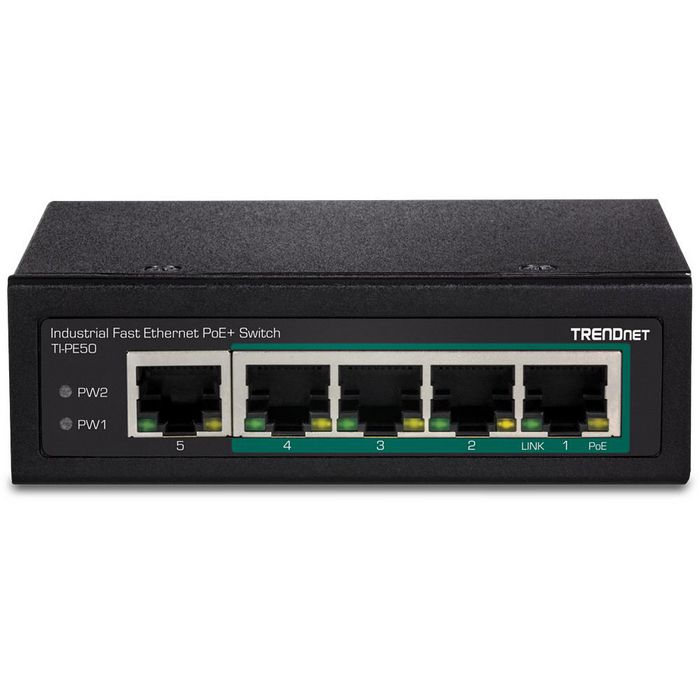 TRENDnet TI-PE50 5-Port Industrial Fast Ethernet PoE+ DIN-Rail Switch - W124976131