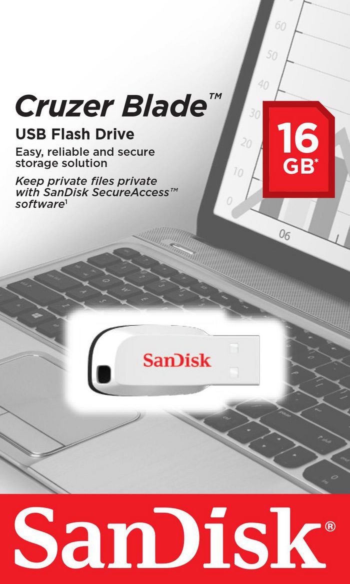 Sandisk 16GB, USB 2.0, 41.5 x 17.6 x 7.4 mm, 2.5g, White - W124683715