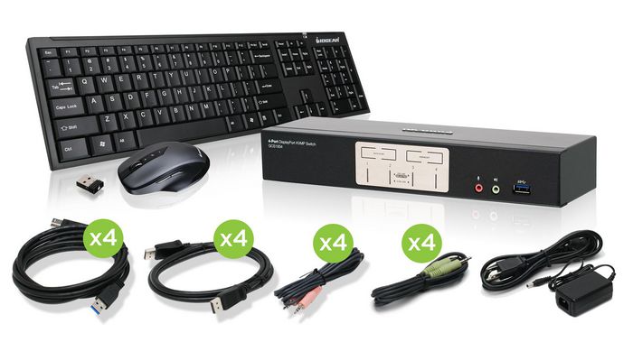 IOGEAR 4-Port 4K DisplayPort1.2 KVMP with Wireless Keyboard and Mouse - W125254553