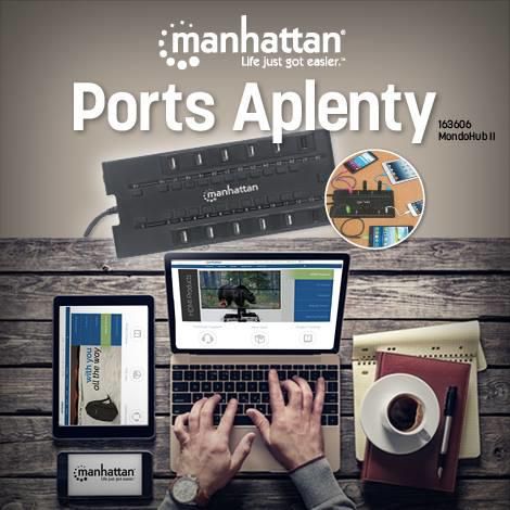 Manhattan MondoHub II, Adds 28 USB Ports to Any Computer – 24x USB 2.0 & 4x USB 3.0 Ports, AC Powered, Black, Boxed (Euro 2-pin plug) - W125102483