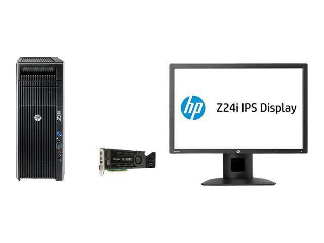 HP Intel Xeon E5-2620 v2 (2.1GHz, 15MB), 16GB (4 x 4GB) DDR3, 240GB SATA SSD, SATA SuperMulti DVD±RW, Windows 7 Professional 64 / Windows 8.1 Pro 64 + NVIDIA Quadro K4000 + Z24i 24-inch IPS LED Backlit Monitor - W124446195