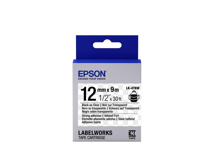 Epson LK-4TBW - Adhésif Fort - Noir sur Transparent - 12mmx9m - W124547022
