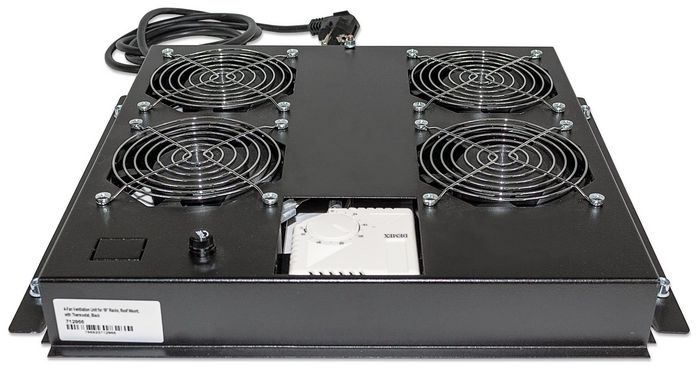 Intellinet 4-Fan Ventilation Unit for 19" Racks, Roof Mount, with Thermostat, Black (with Euro 2-pin plug) - W125309301