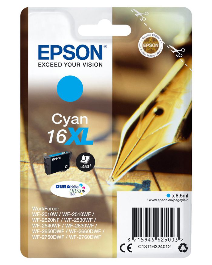 Epson Singlepack Cyan 16XL DURABrite Ultra Ink - W124946769