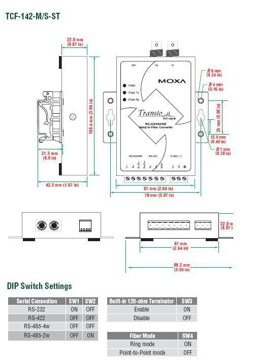 Moxa Serial Converter/Repeater/Isolator Rs-232/422/485 Fiber (St) - W128371276