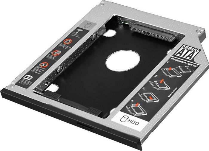 CoreParts 2:nd bay HD Kit SATA 9,5mm KIT142, Notebook HDD/SSD caddy, Black,Metallic, 9.5 mm, 1 pc(s) - W124586050