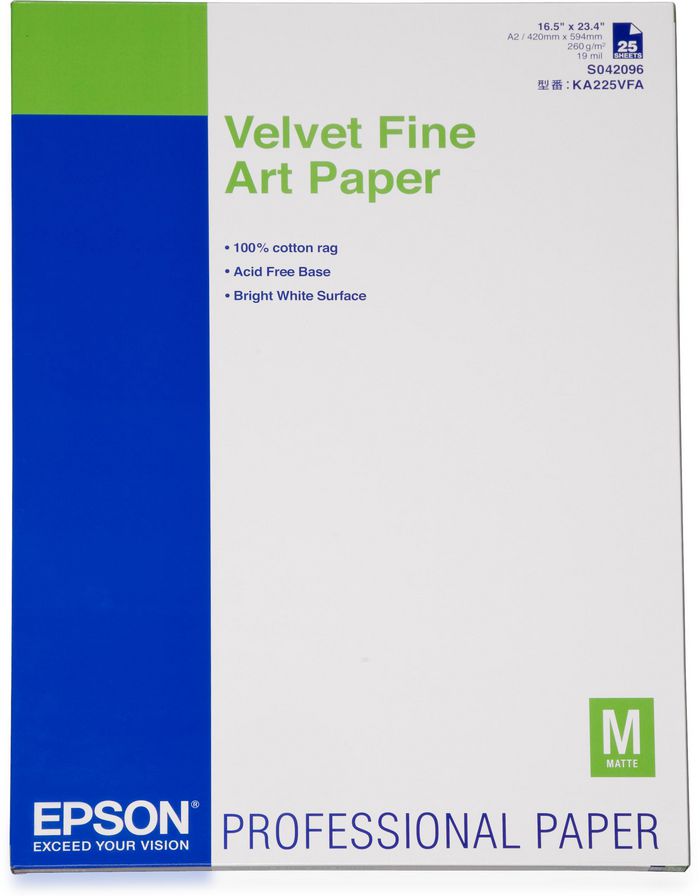 Epson Velvet Fine Art Paper, DIN A2, 260g/m², 25 Sheets - W125316186
