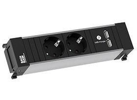 Bachmann Power strip with 2 socket outlets and USB double charger (5.2 V/2.15 A), 2 m, Black - W125506722
